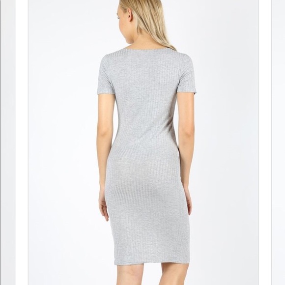 New Black RIBBED FRONT SPLIT BODYCON DRESS - Picture 2 of 5